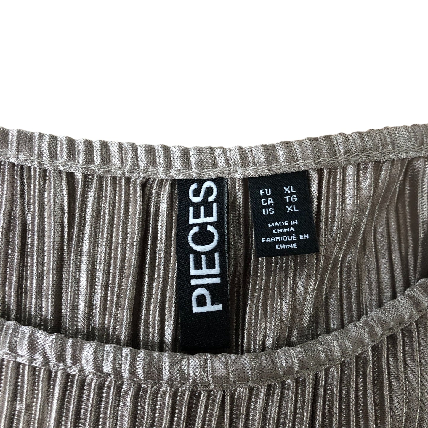 Pieces Pleated Plisse Maxi Dress XL Women's Long Sleeve Side Splits Stone