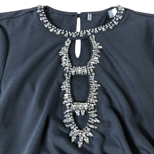 Branded Black Cut Out Embellished Midi Dress - Size 10