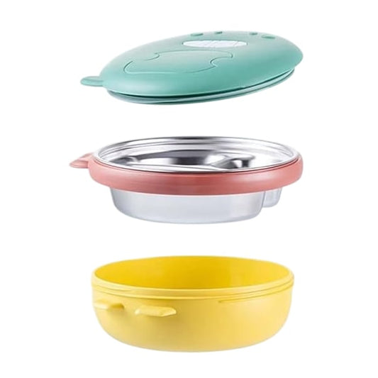 Baby's Insulated Bento Box Stainless Steel Dinosaur Plate Set BPA Free Plastic