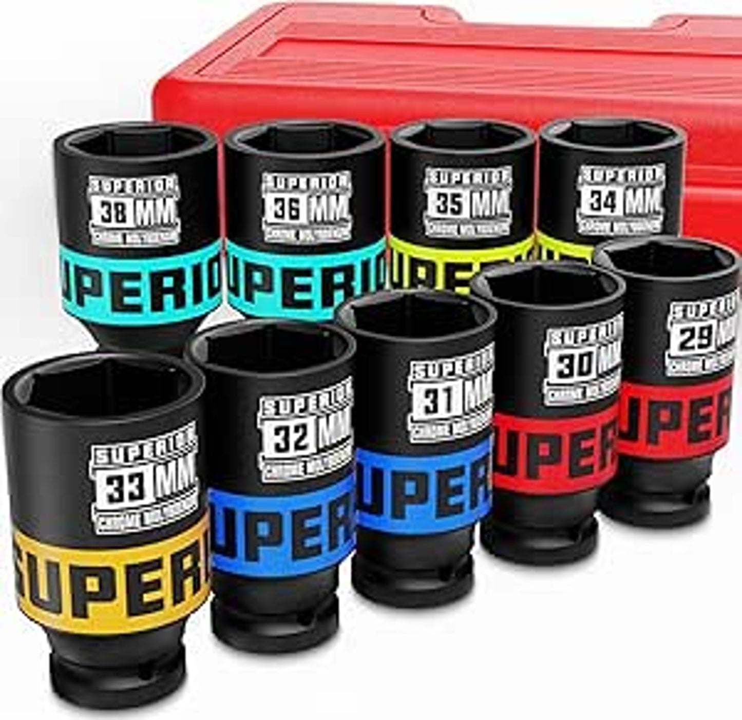 KIRXST 1/2 Inch Impact Socket Set, 29mm - 38mm Metric Axle Hub Nut Socket Set