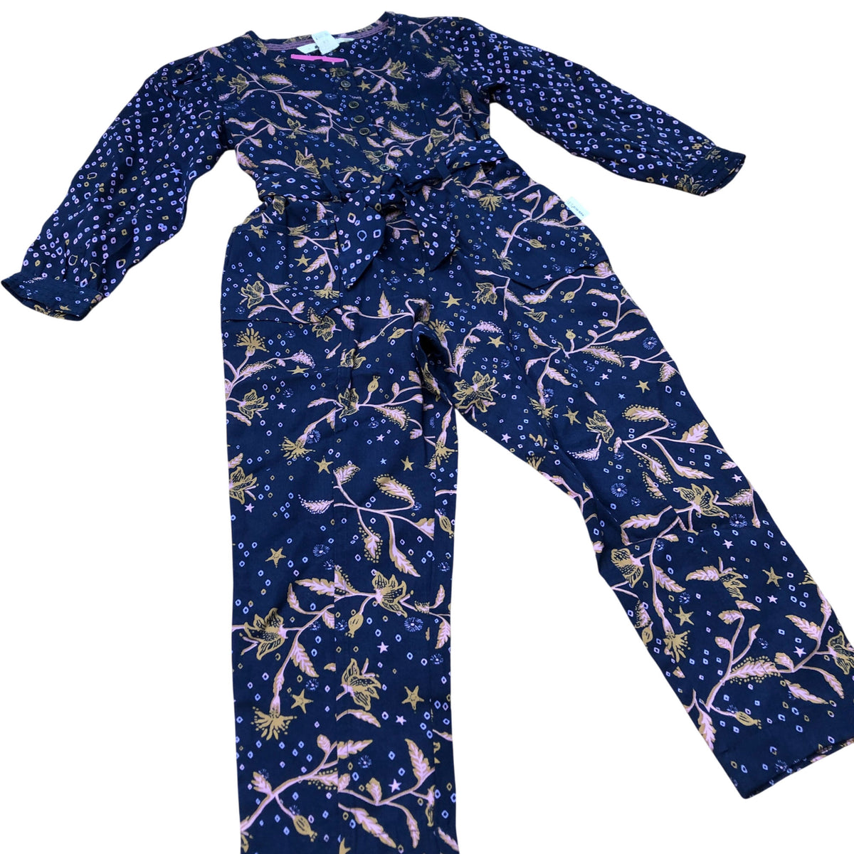 Floral Print Jumpsuit Girls Long Sleeve Lyocell Navy Blue