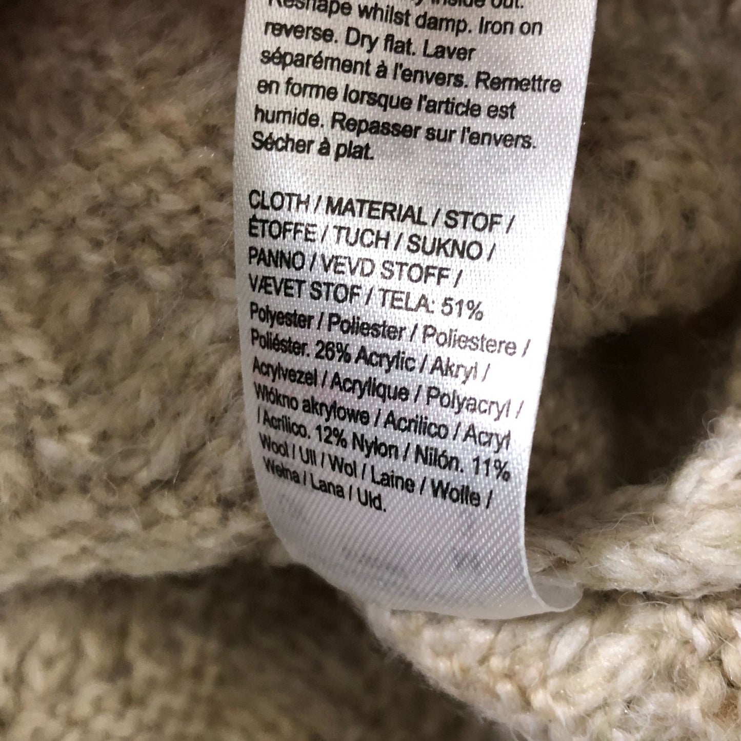 River Island Chunky Knit Sweater UK Medium Men's Cream Cable Design Wool Blend