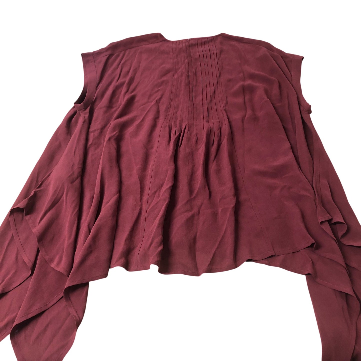 Blouse Women Sleeveless Button Detail Pleated Design Burgundy Medium