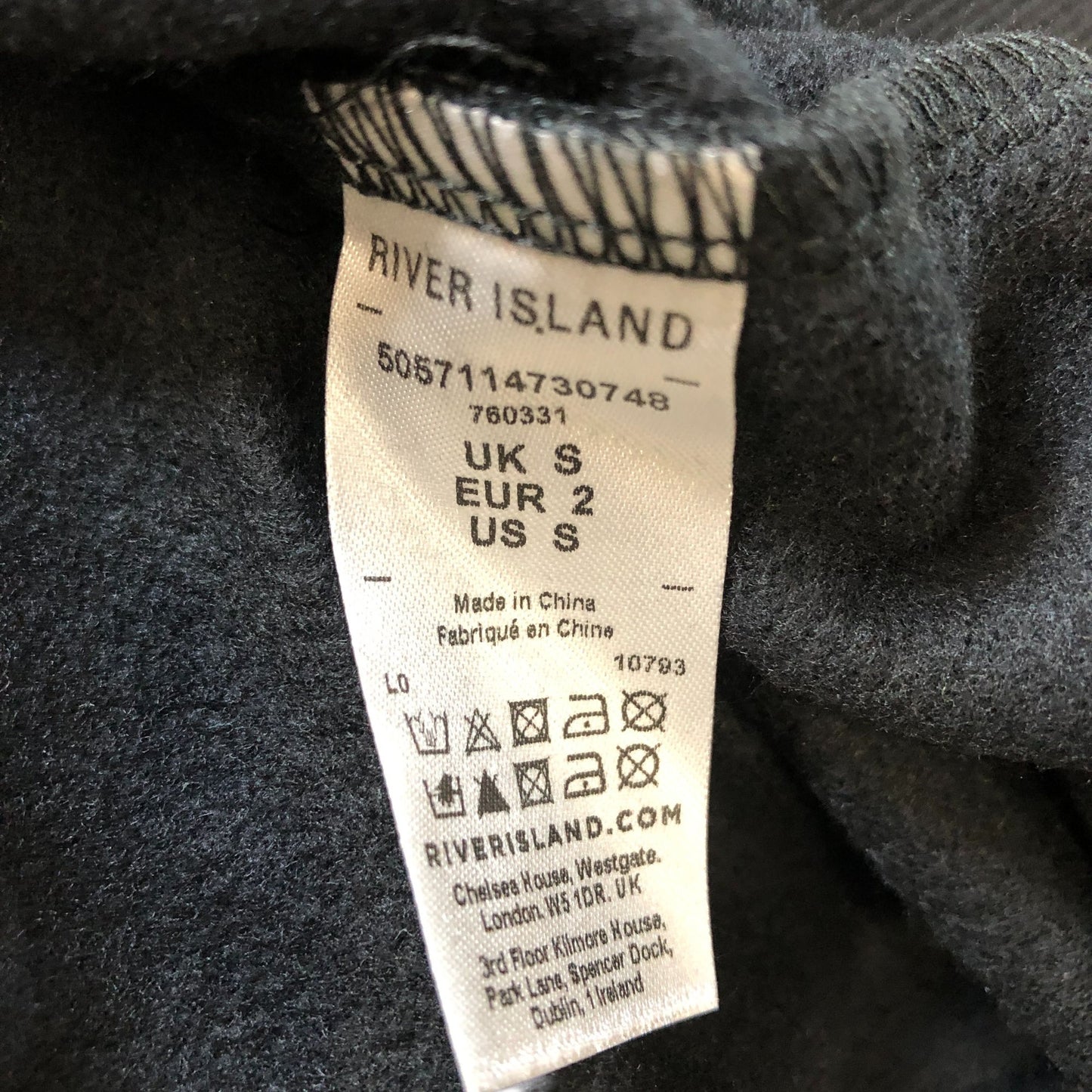 River Island Women's Size S Black Sweatshirt with Faux Pearl Neckline Detail