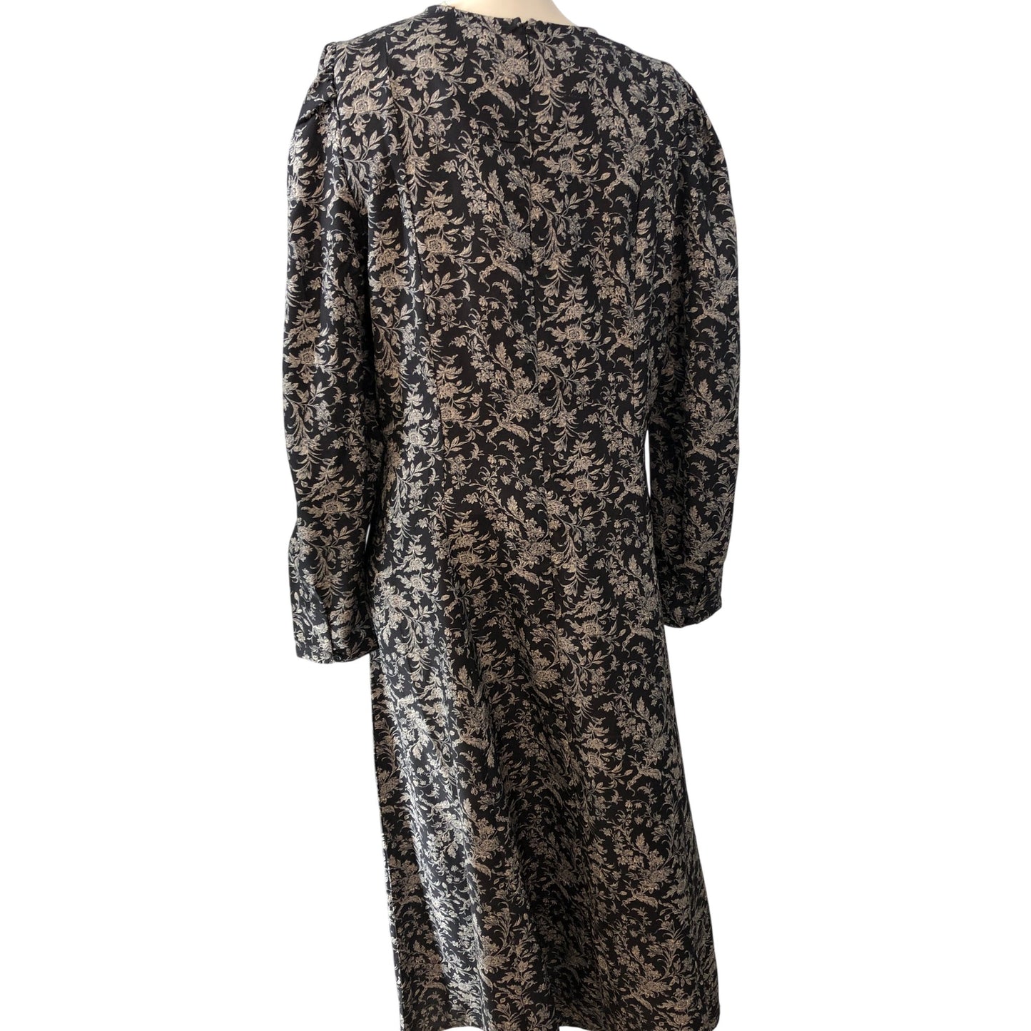 Vintage Floral Midi Dress UK14 Women's Floral Print Long Sleeve Casual Dress