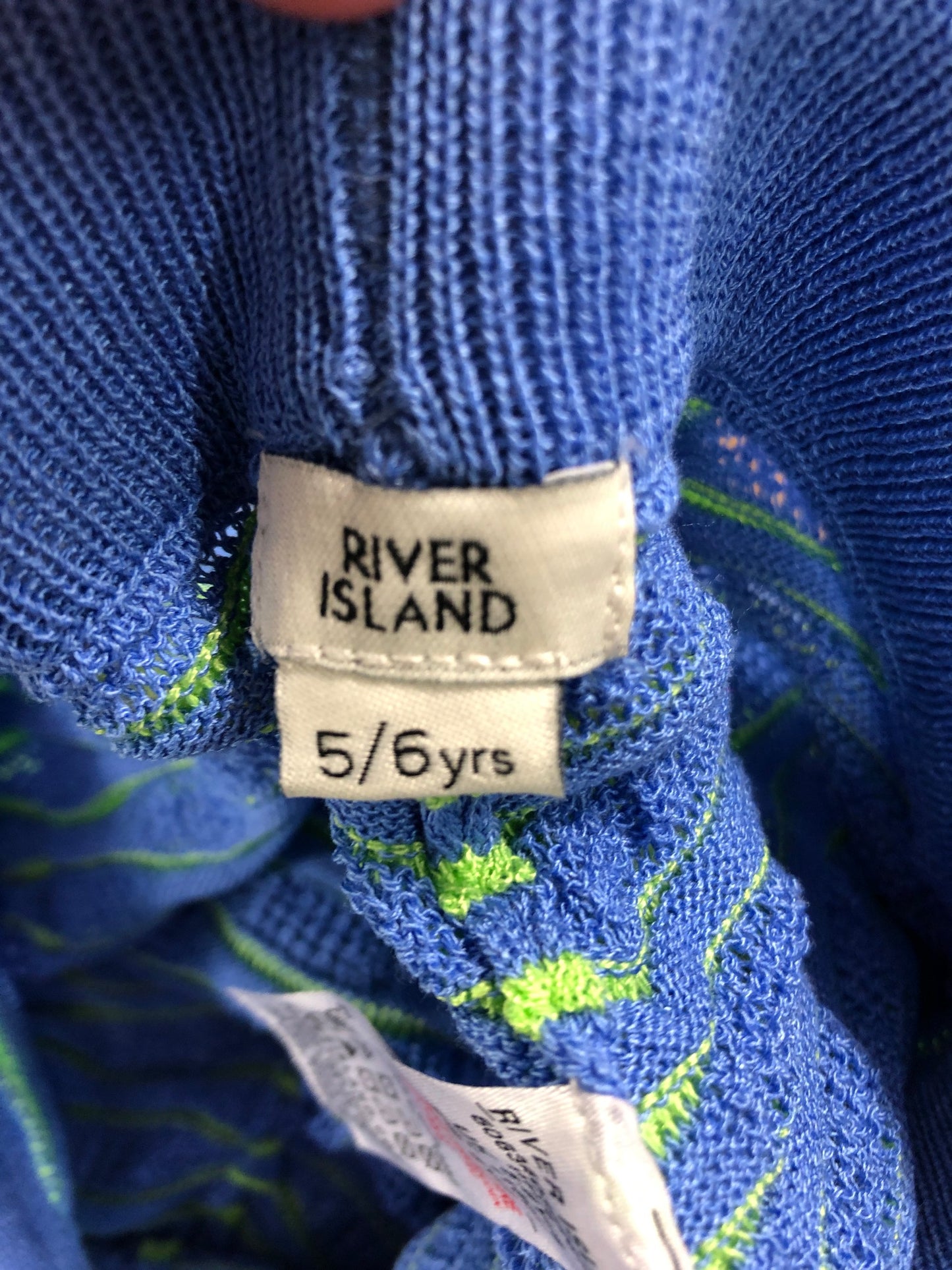 River Island Girls 5-6 Years Knitted Sleeveless Dress Blue Green Pattern