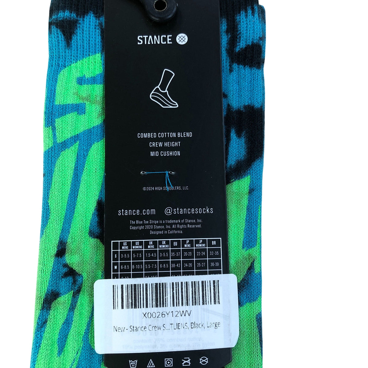 Stance Outkast Atliens Crew Socks Men's Large Black Green Blue UK 8.5-12.5