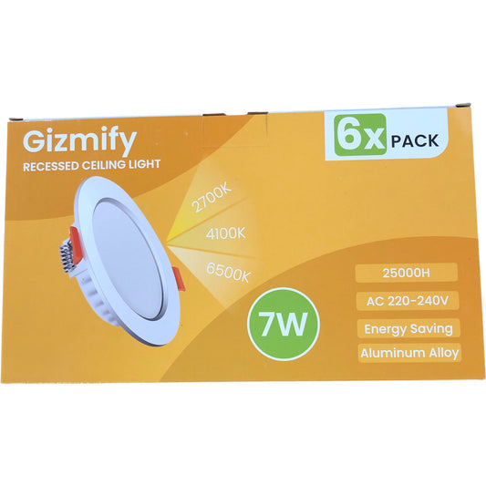 Gizmify Recessed Dimmable Ceiling Light 6 Pack 7W Energy Saving LED Adjustable