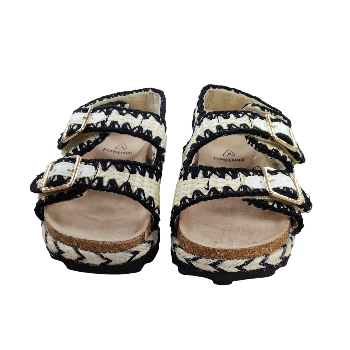 River Island Double Buckle Sandals Kids Size 6 Woven Platform Black White
