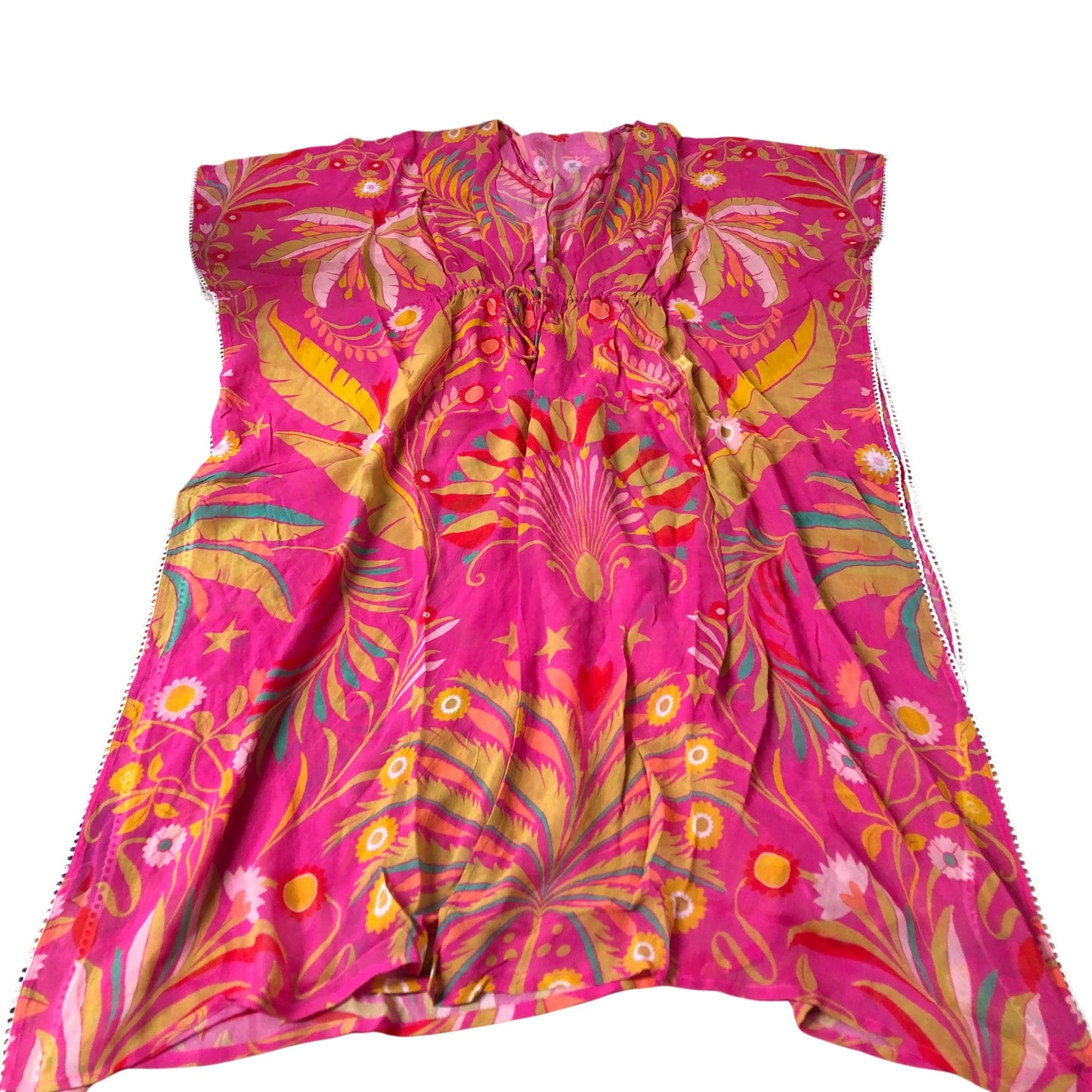 Branded Floral Print Kaftan Cover Up Women's Viscose Pink Summer UK6