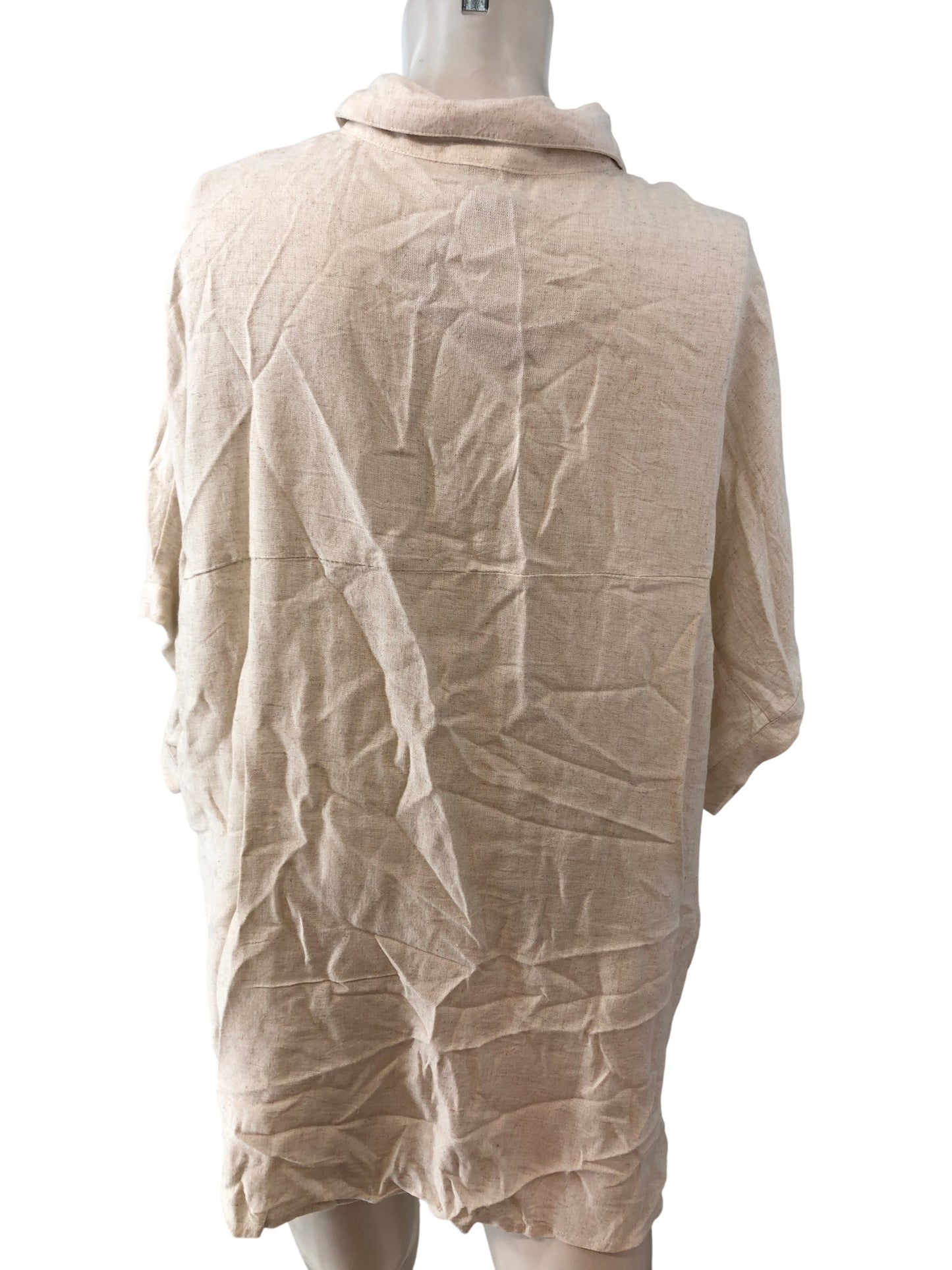 River Island Women’s Zibar Blouse M Stone Light Linen Blend Button Front Top