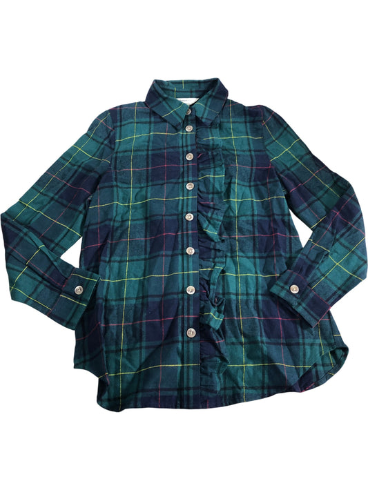 River Island Checked Button Up Shirt UK8 Women's Ruffled Green Blue Plaid