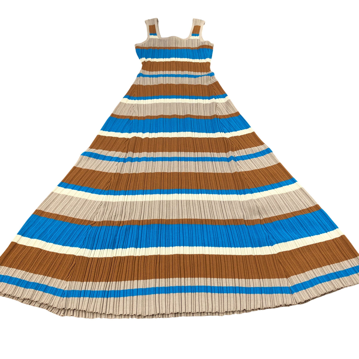 River Island Maxi Dress UK Size 12 Women's Multicolour Striped Pleated Style