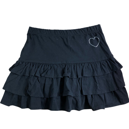RIVER ISLAND Girls Black Frill Skirt Size 11 12 Years Heart Detail