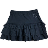 RIVER ISLAND Girls Black Frill Skirt Size 11 12 Years Heart Detail