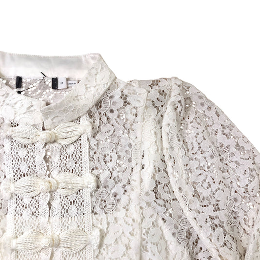 Lace Blouse M Women's Long Sleeve White Elegant Floral Design