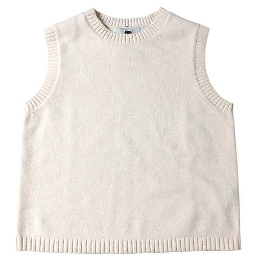 Cream Knitted Sleeveless Jumper Women's Size Medium Soft Polyester Blend