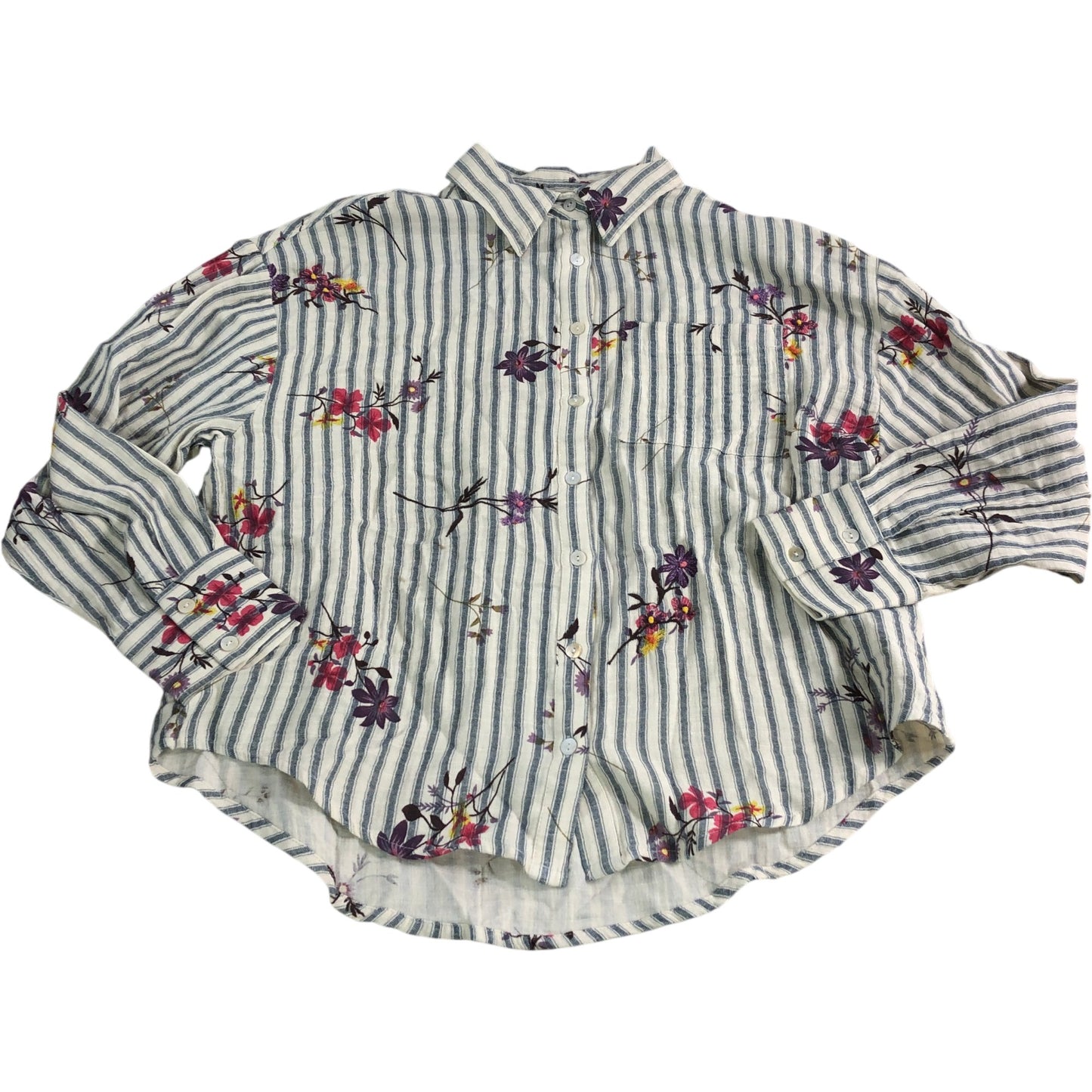 River Island Floral Striped Shirt UK6 Women's 100 Cotton Casual Top