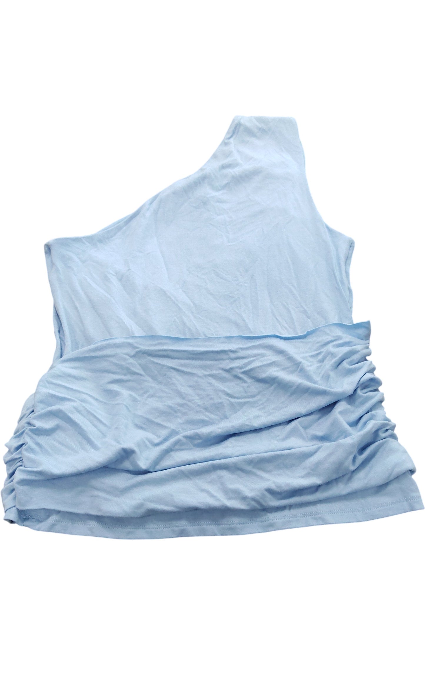 River Island UK10 Women's Blue One Shoulder Top Ruched Side Floral Detail