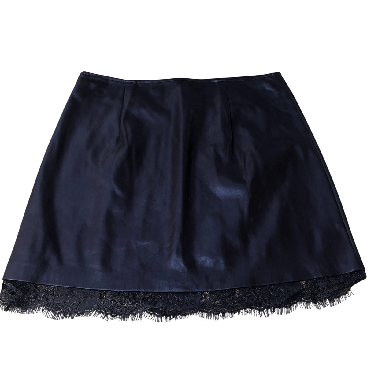 River Island Black Skirt UK12 Women's Lace Trim A-Line Style Satin Material