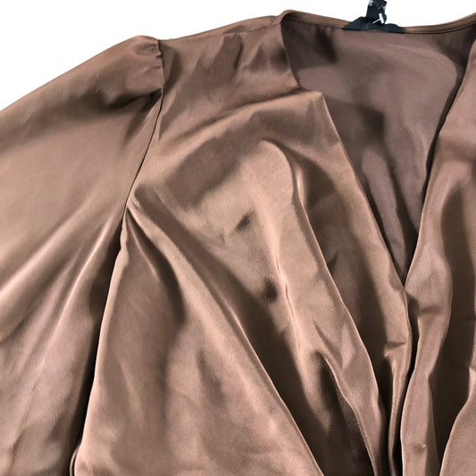 River Island Knot Front Blouse UK10 Brown Cuffed Sleeves
