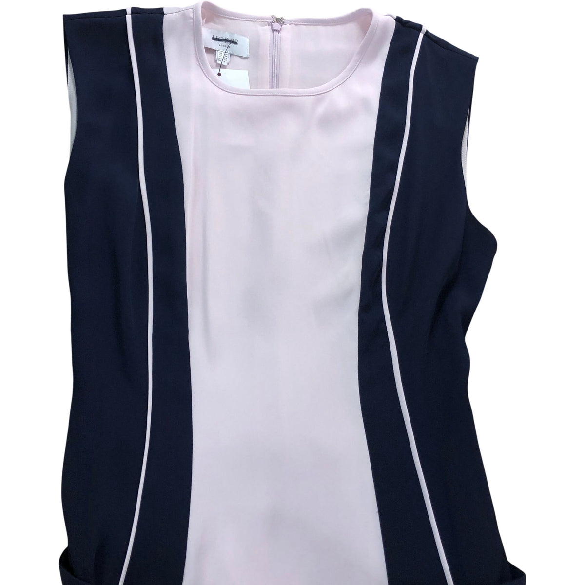 Colourblock Midi Dress UK8 Women's Sleeveless Pink Navy Fit Flare