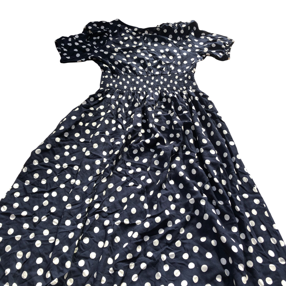 Baukjen Polka Dot Dress UK8 Women's Short Sleeve Viscose Navy Blue Casual