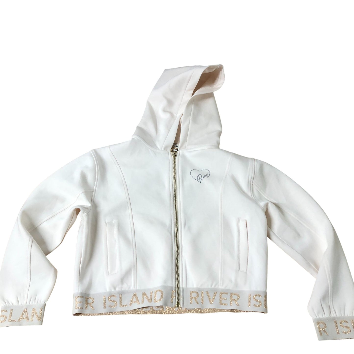 River Island Girls White Zip Hoodie Casual Cropped Stylish Design 9-10 Years