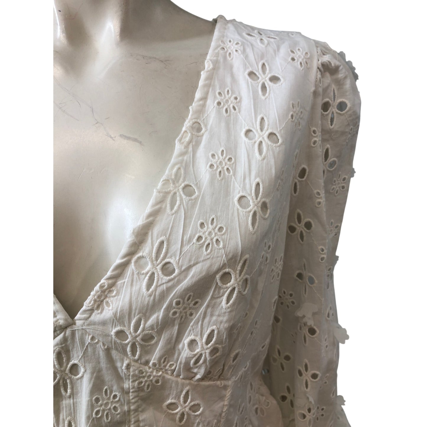 River Island UK12 Women's White Floral Embroidered Peplum Blouse Top