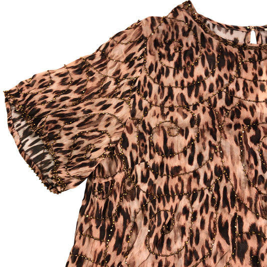 River Island UK12 Women's Viscose Blouse Animal Print Beaded Short Sleeve Top