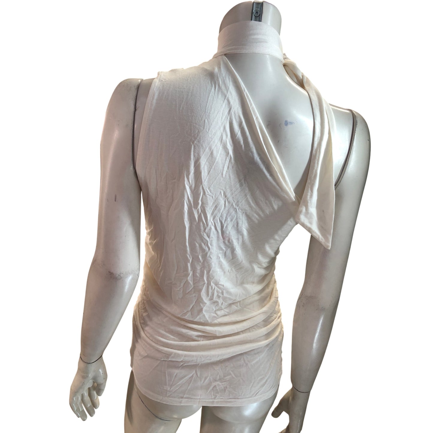 River Island Beige Sleeveless Top Women's Ruched Detail Scarf Neck Size Medium