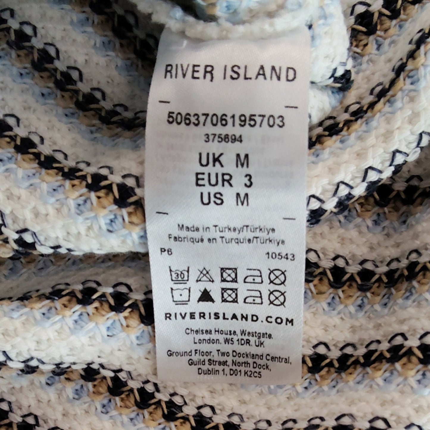 River Island Short Sleeve Shirt M Men's Stripe Pattern Cotton Regular Fit