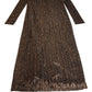 Long Sleeve Midi Dress UK10 Women's Brown Metallic Ribbed Stretch