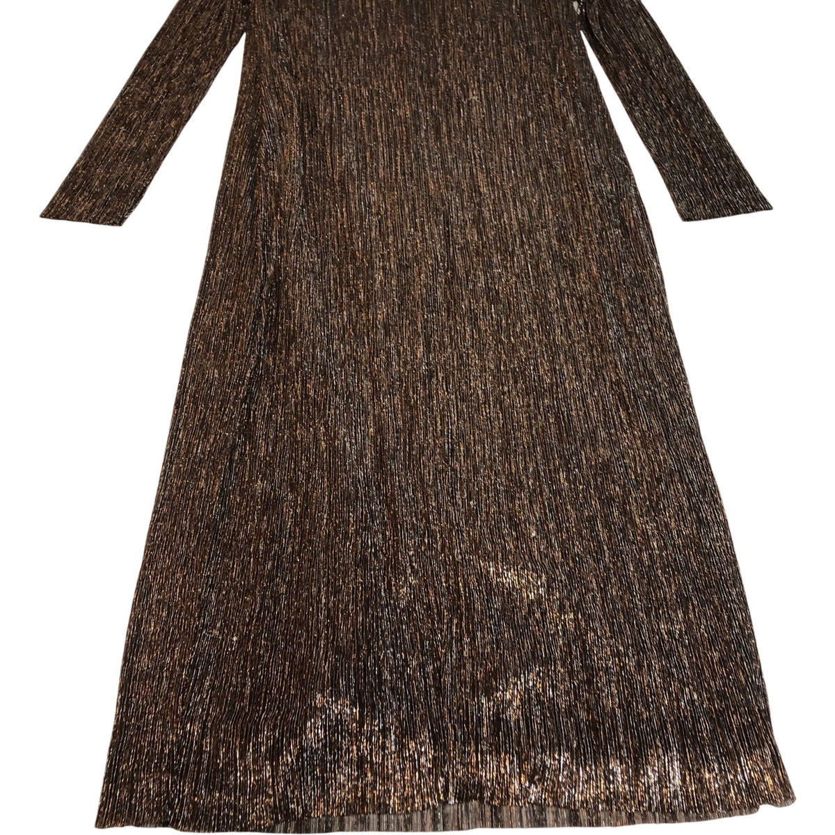 Long Sleeve Midi Dress UK10 Women's Brown Metallic Ribbed Stretch