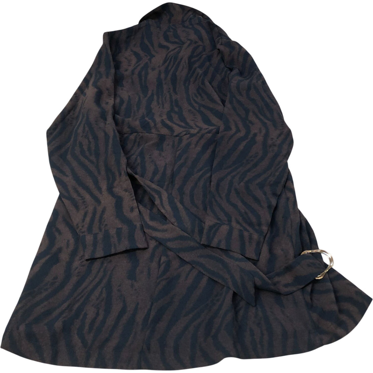 Brown Black Zebra Print Long Sleeve Shirt Dress Size 10 Women's Chic