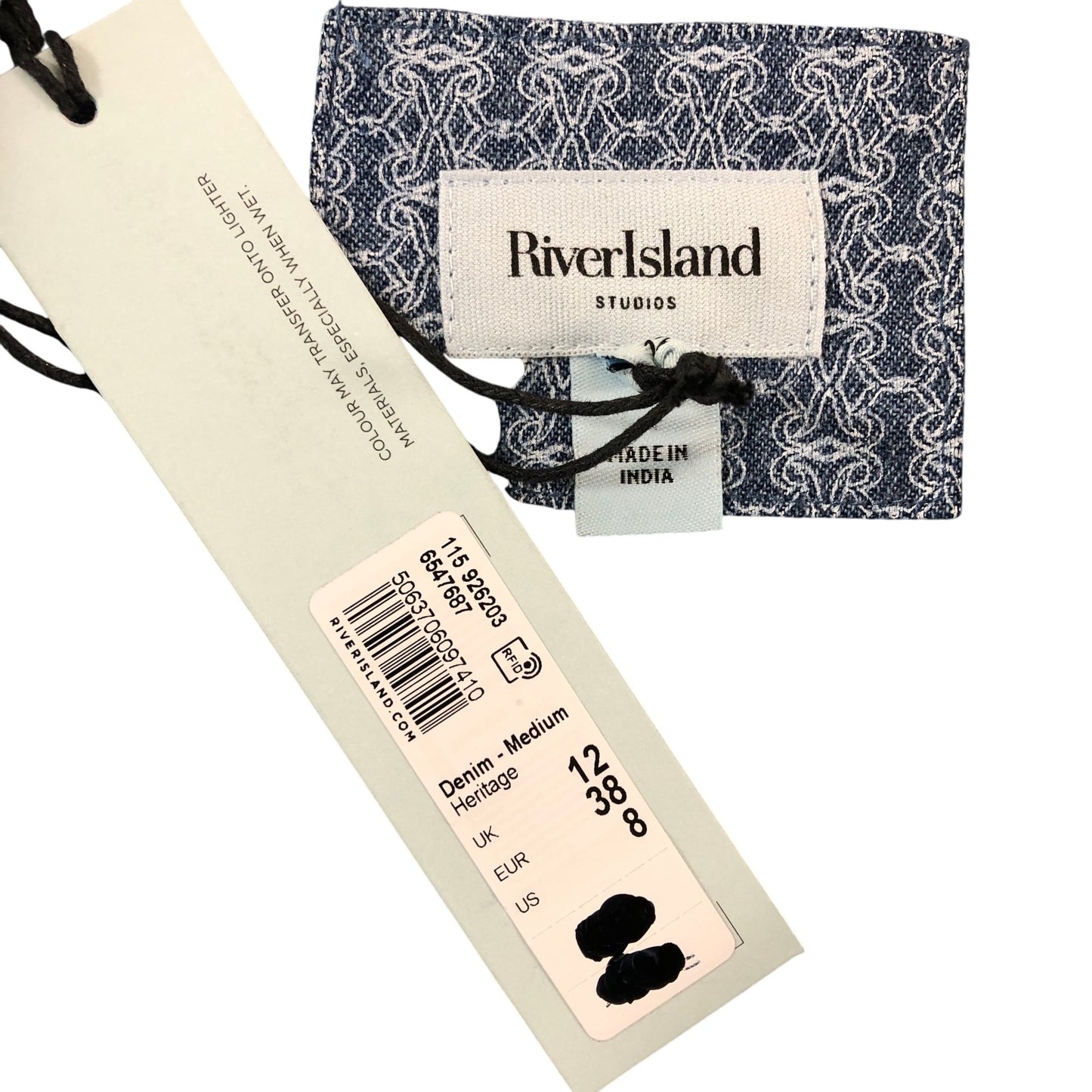 River Island Denim Heritage Blouse UK12 Women's Medium Blue Puff Sleeve