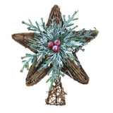 Lit Decorative Star Tree Topper Ornament With Pine & Red Berries