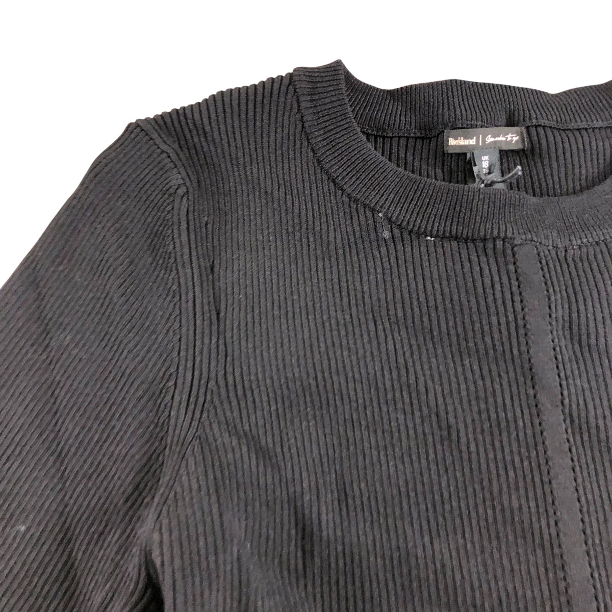 River Island Women's Black Ribbed Long Sleeve Top Size UK18 Bubble Hem