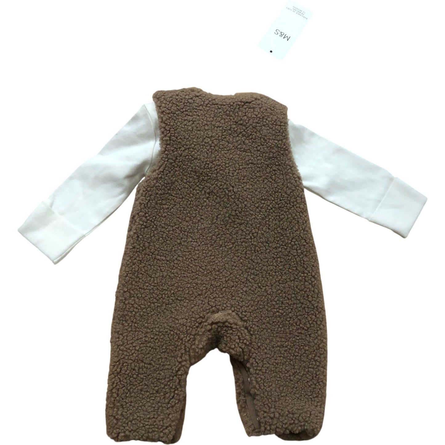 Newborn Baby Playsuit 2 Part Set Brown Fleece Bodysuit with White Sleeves