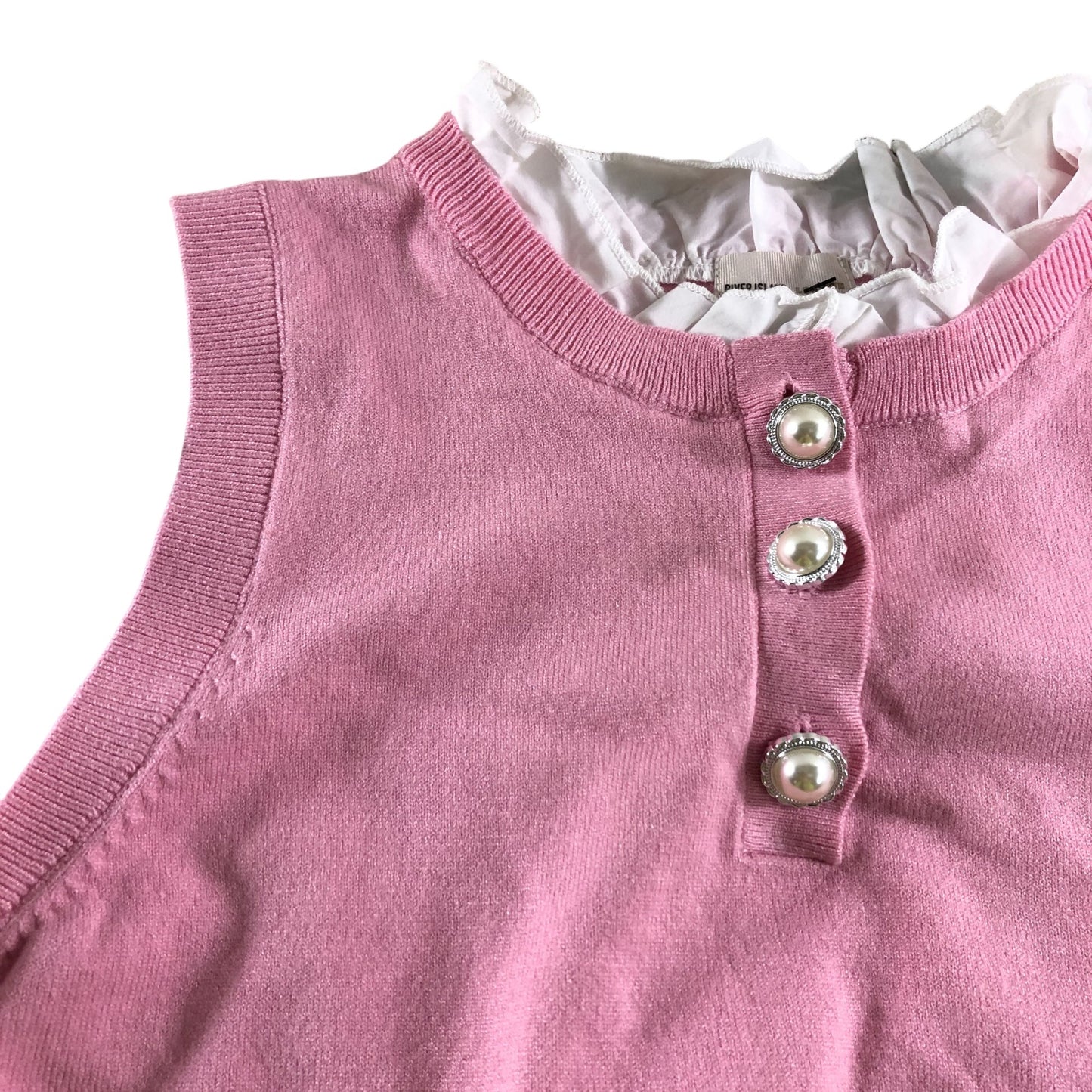 River Island UK8 Women's Pink Layered Ruffle Neck Button Detail Top