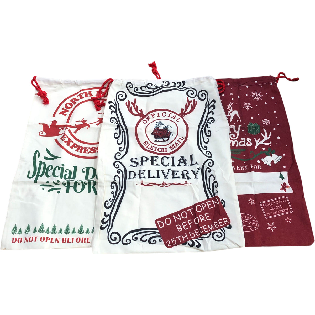Set of 3 North Pole Express Christmas Present Sacks