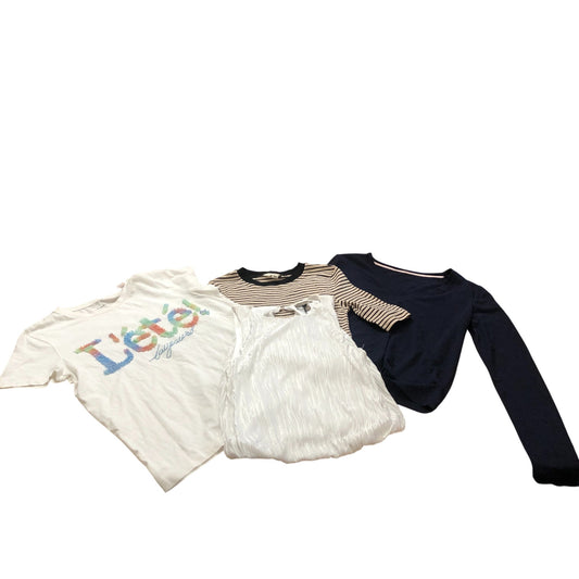 Women's T-Shirts White Striped Navy Blue Lot of 3 Fashion Tops UK6 Bundle