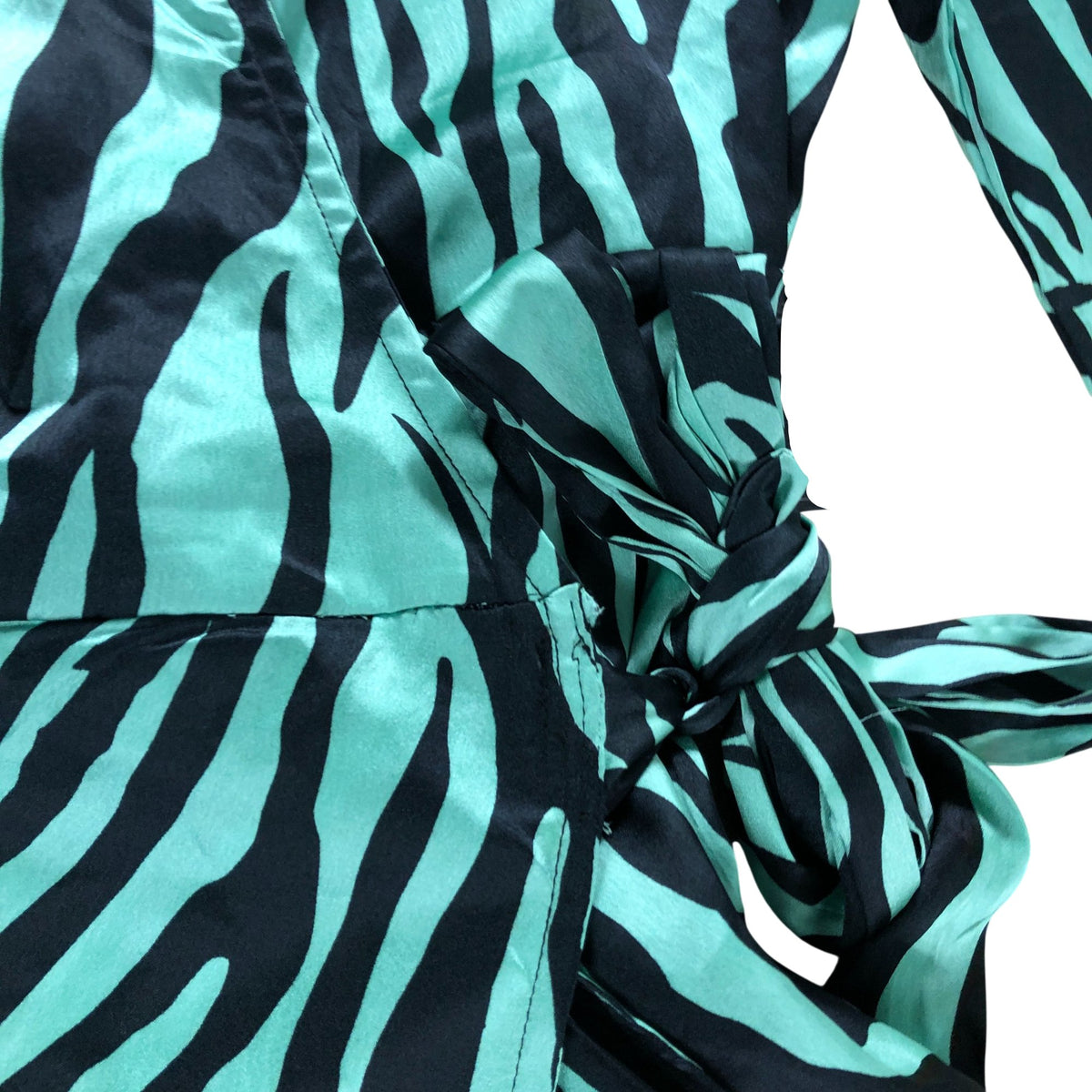 Dancing Leopard Mint Green Wrap Dress UK Size 10 Women's Long Sleeve Tiger Print