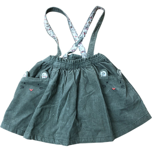 Girls 3-4 Years Green Corduroy Dungaree Dress With Cat Pocket Details