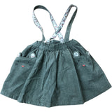 Girls 3-4 Years Green Corduroy Dungaree Dress With Cat Pocket Details