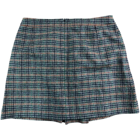 Branded Women's Check Skirt UK16 Wool Blend Green Orange Pleated Style