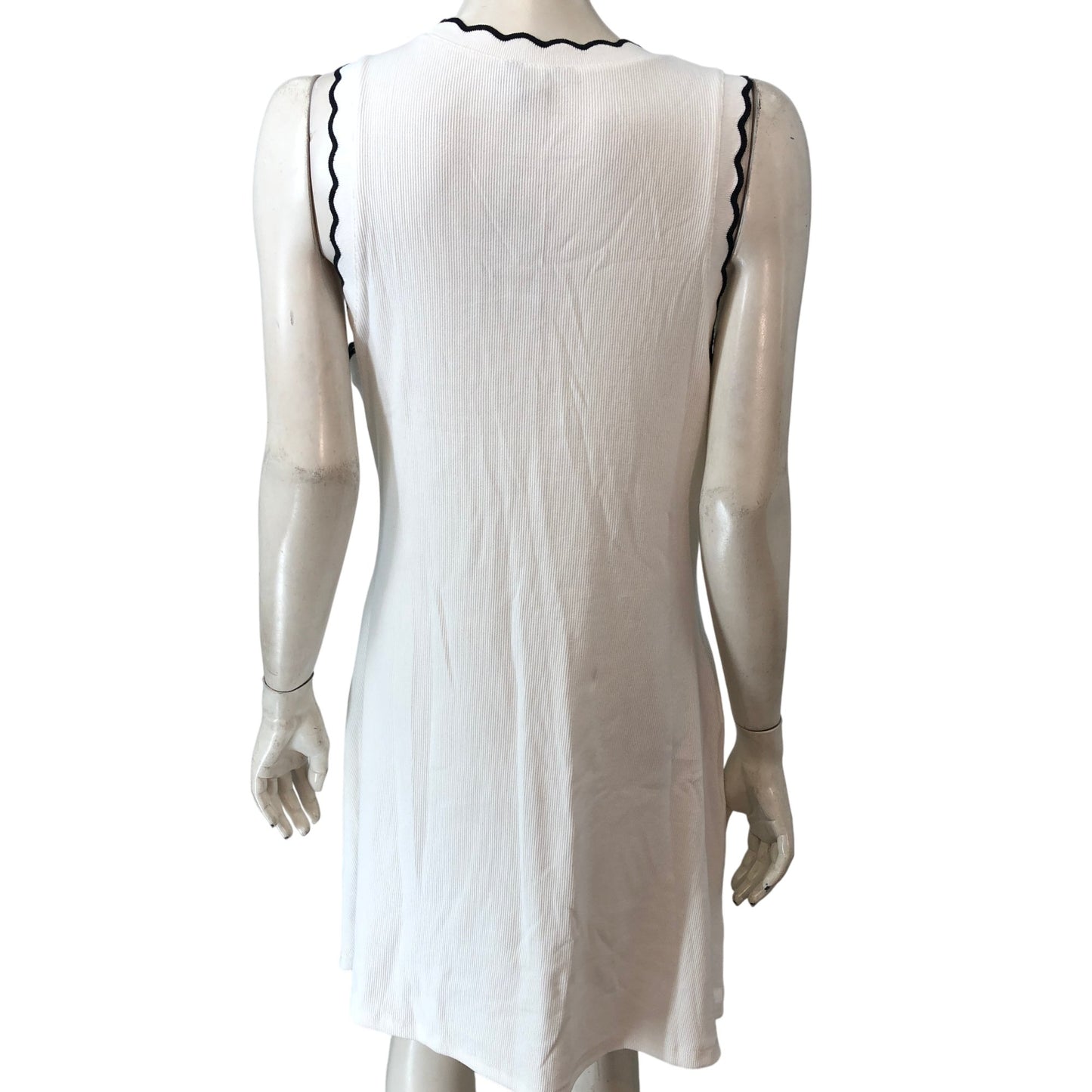 River Island 60s Style Ribbed Dress Size UK 14-16 Women's White Sleeveless