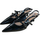 Pointed Toe Slingback Heels Black Faux Patent Leather Size 6
