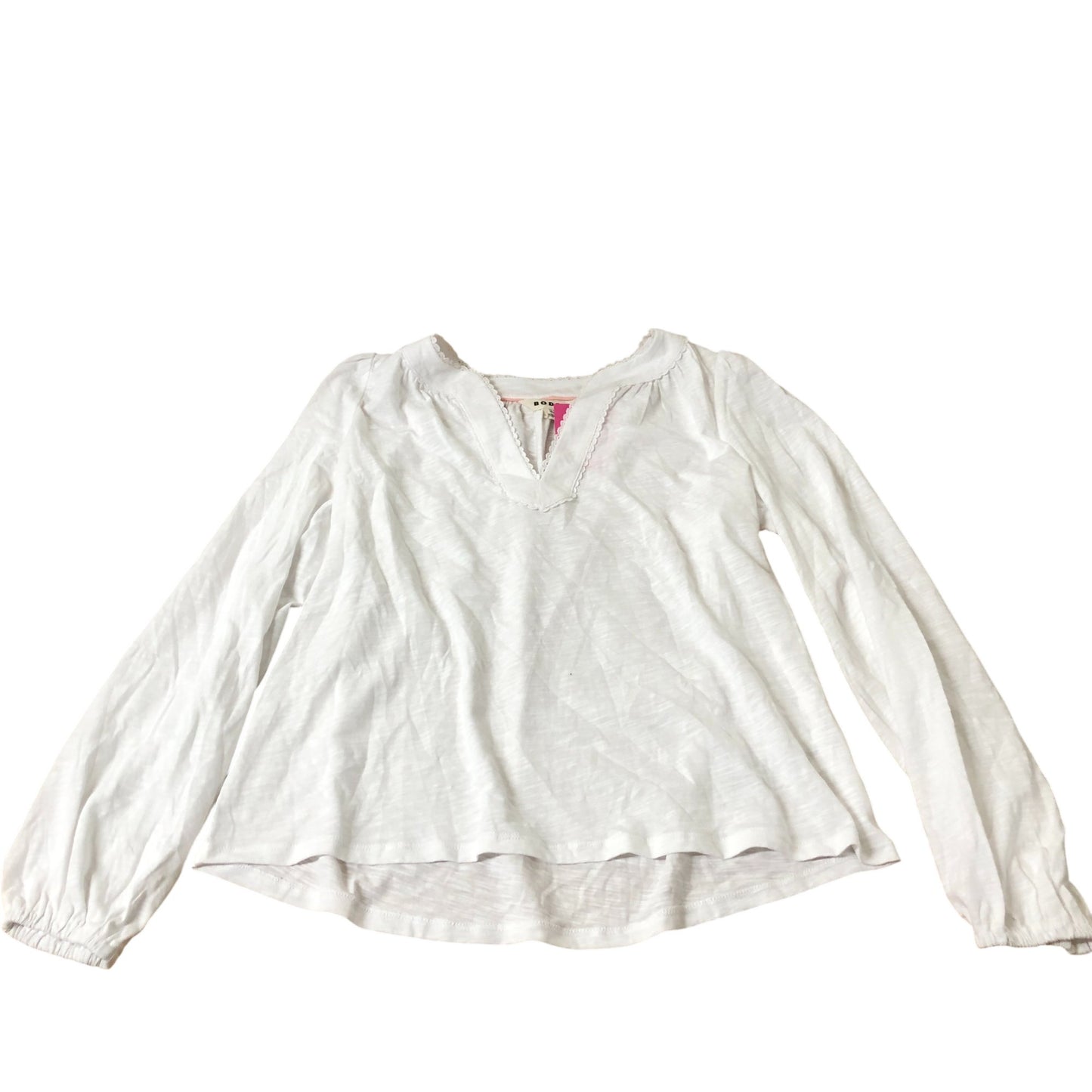 Ava Long Sleeve Trim Top Women's Casual White Cotton UK12
