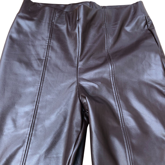 River Island High Waisted Trousers UK12 Women's Brown Faux Leather Stretch
